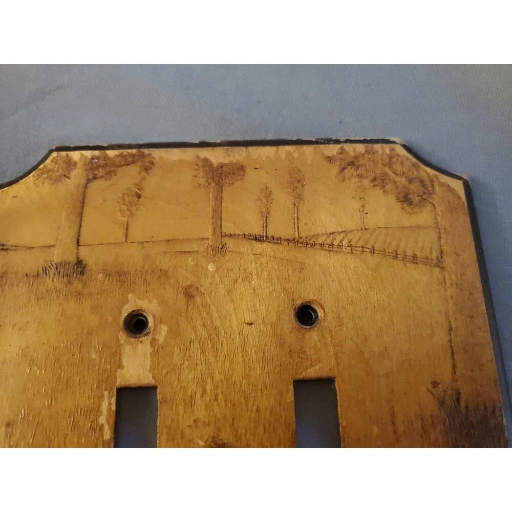 Vtg 3 Partridge In Field Wood  2 Slot Light Switch Cover Cabin Decor MCM